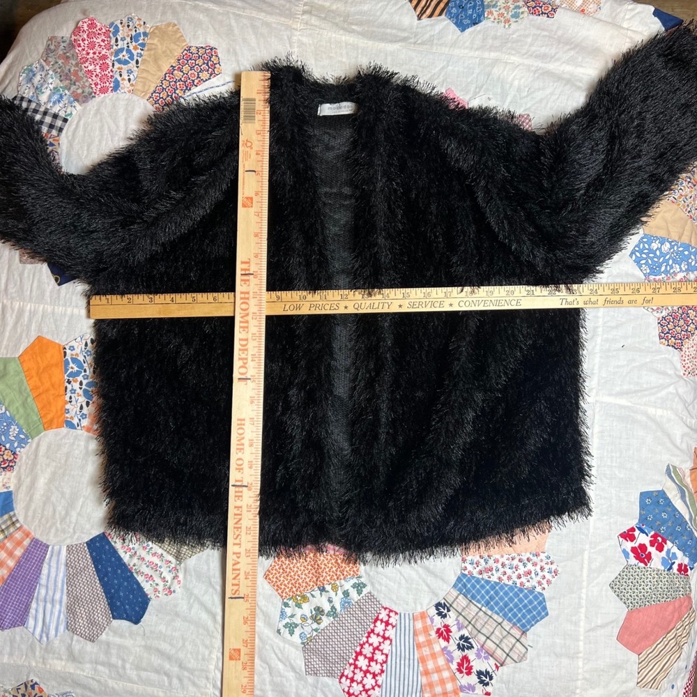 Mododoc Los Angeles Black Shaggy Faux Fur Open Front Jacket Small Eyelash Knit - Picture 2 of 5
